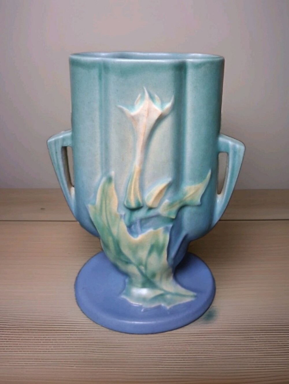 Vintage Roseville Pottery Blue Thornapple - 812 - Art Deco Vase 6.25" Tall